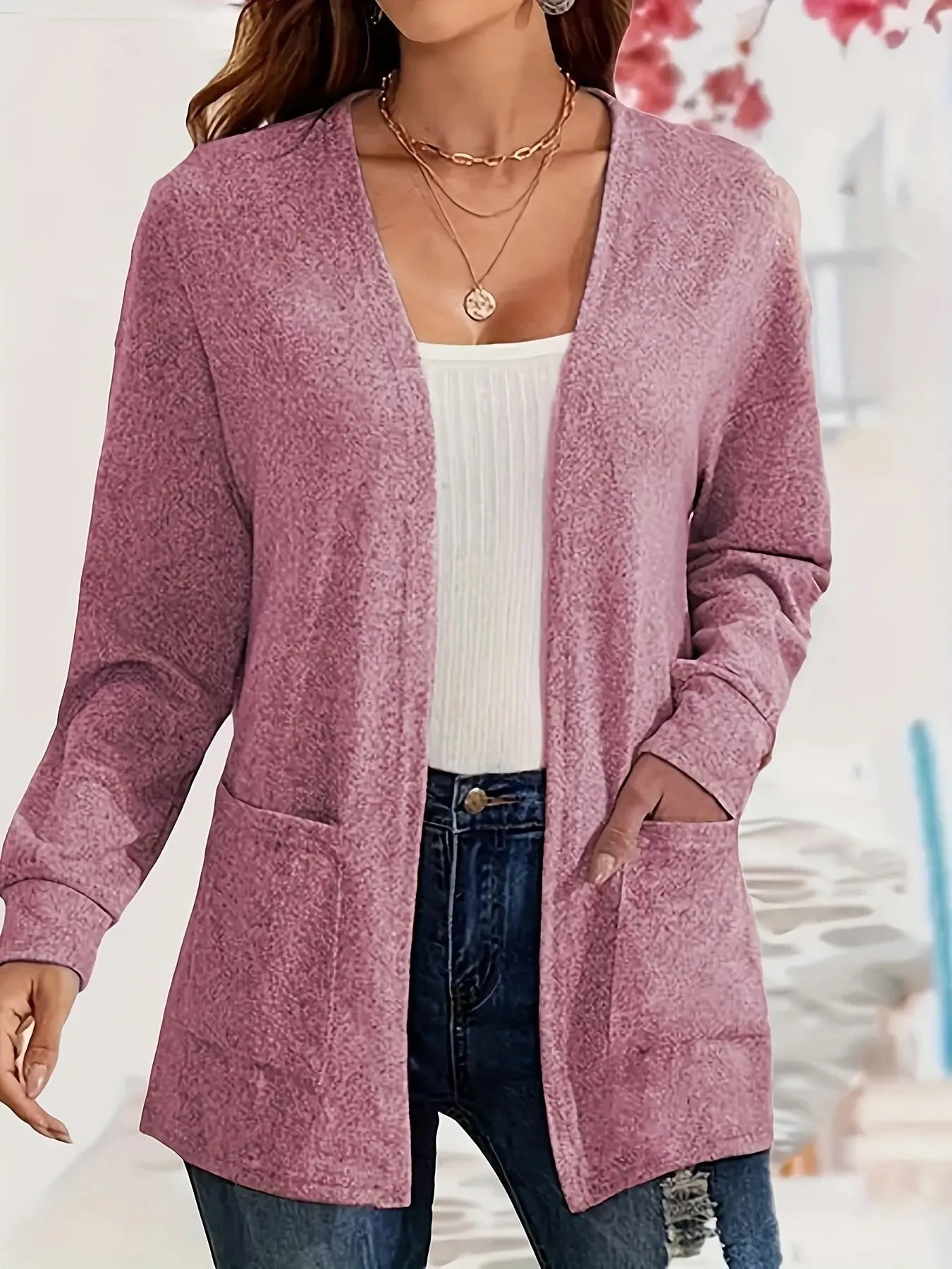 Valenzora | Stylische Strickjacke mit offener Vorderseite & Taschen