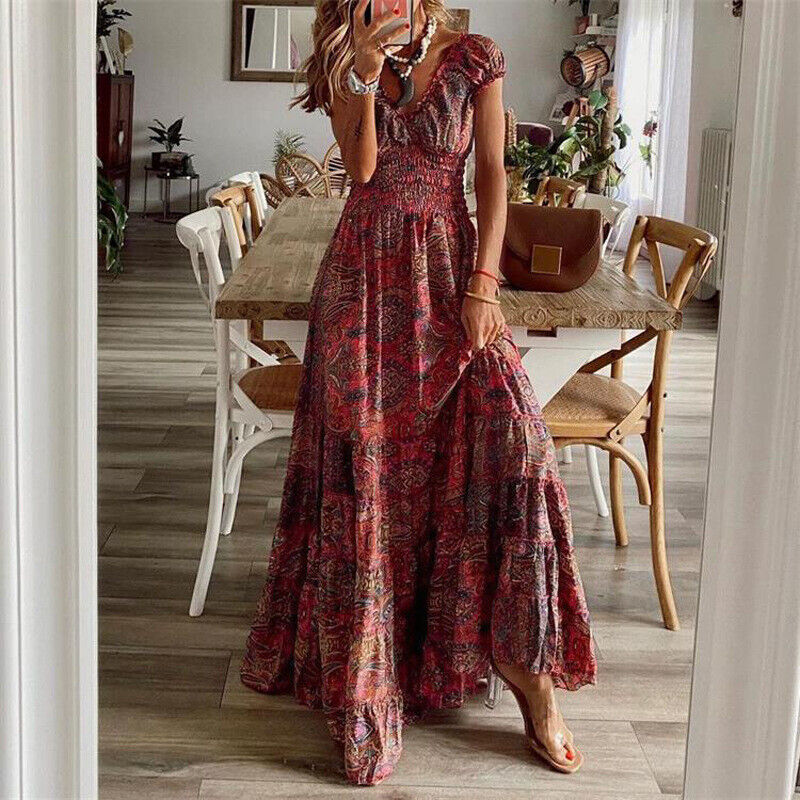 Valenzora | Tailliertes langes Kleid im Bohemian-Stil