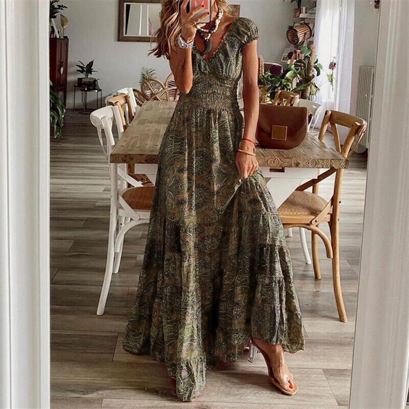 Valenzora | Tailliertes langes Kleid im Bohemian-Stil