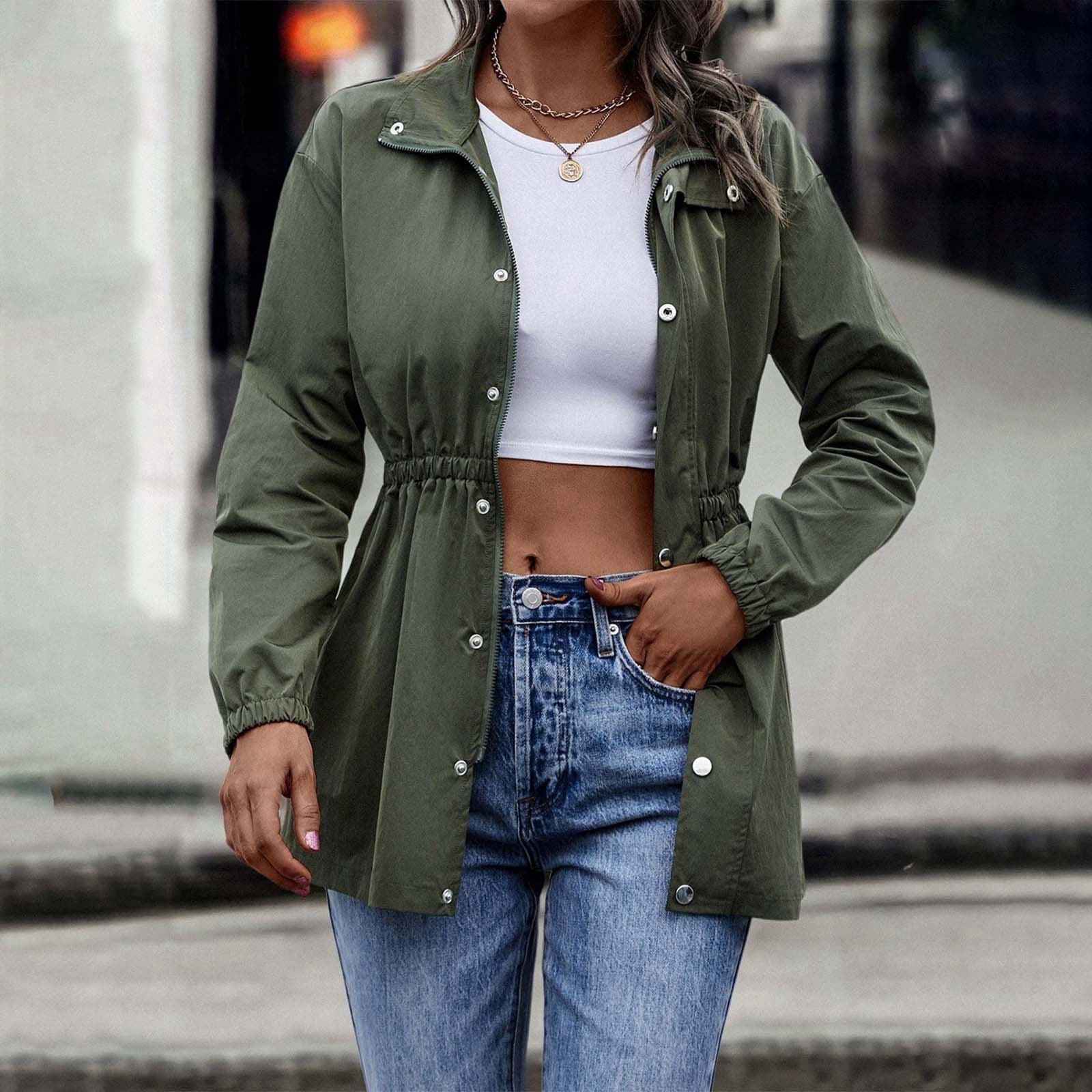 Valenzora - Women's khaki casual drawstring jacket