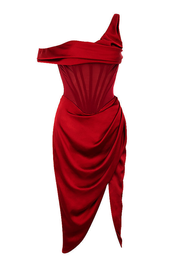Valenzora | Asymmetrically draped midi corset dress