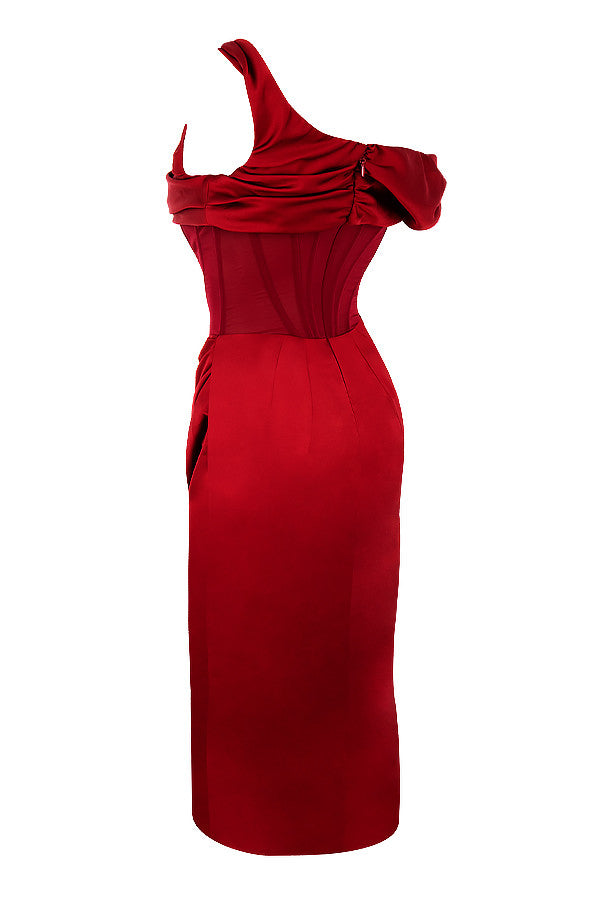 Valenzora | Asymmetrically draped midi corset dress