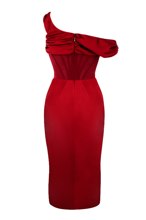 Valenzora | Asymmetrically draped midi corset dress