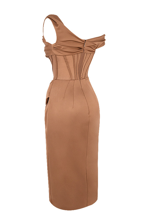Valenzora | Asymmetrically draped midi corset dress