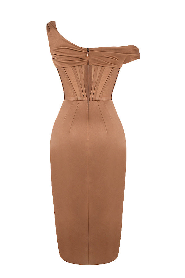 Valenzora | Asymmetrically draped midi corset dress