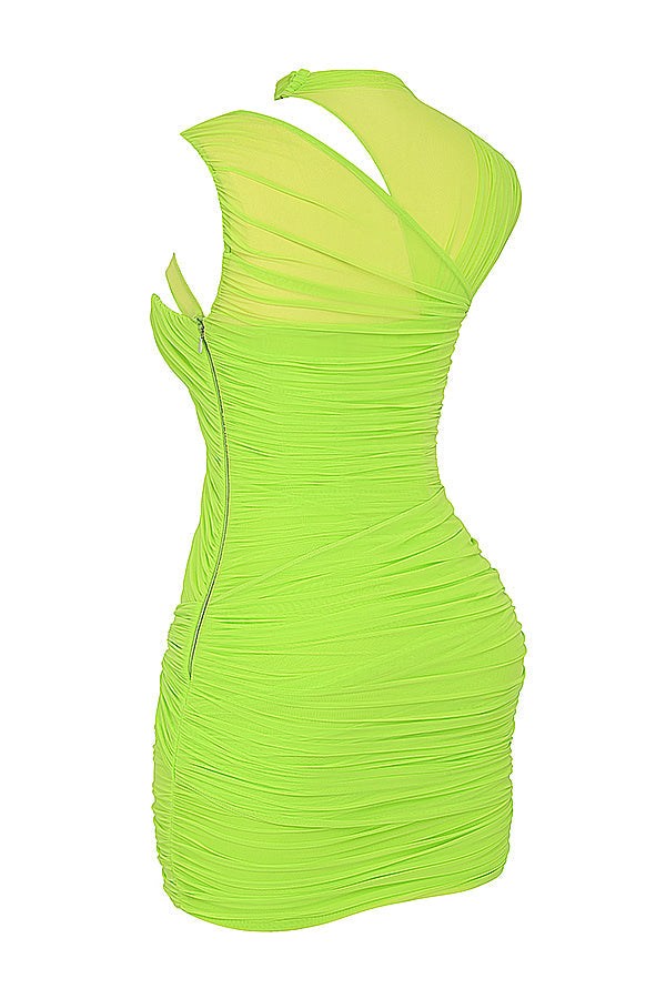 Valenzora | Neon green mini dress with pleats