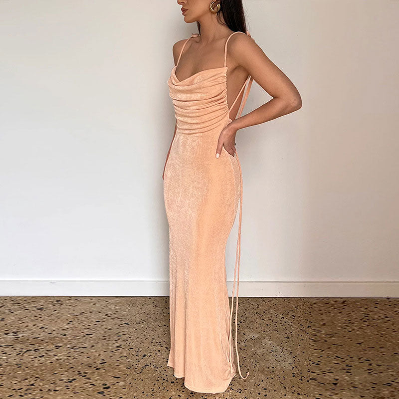 Valenzora | Maxi dress with waterfall neckline and tie straps