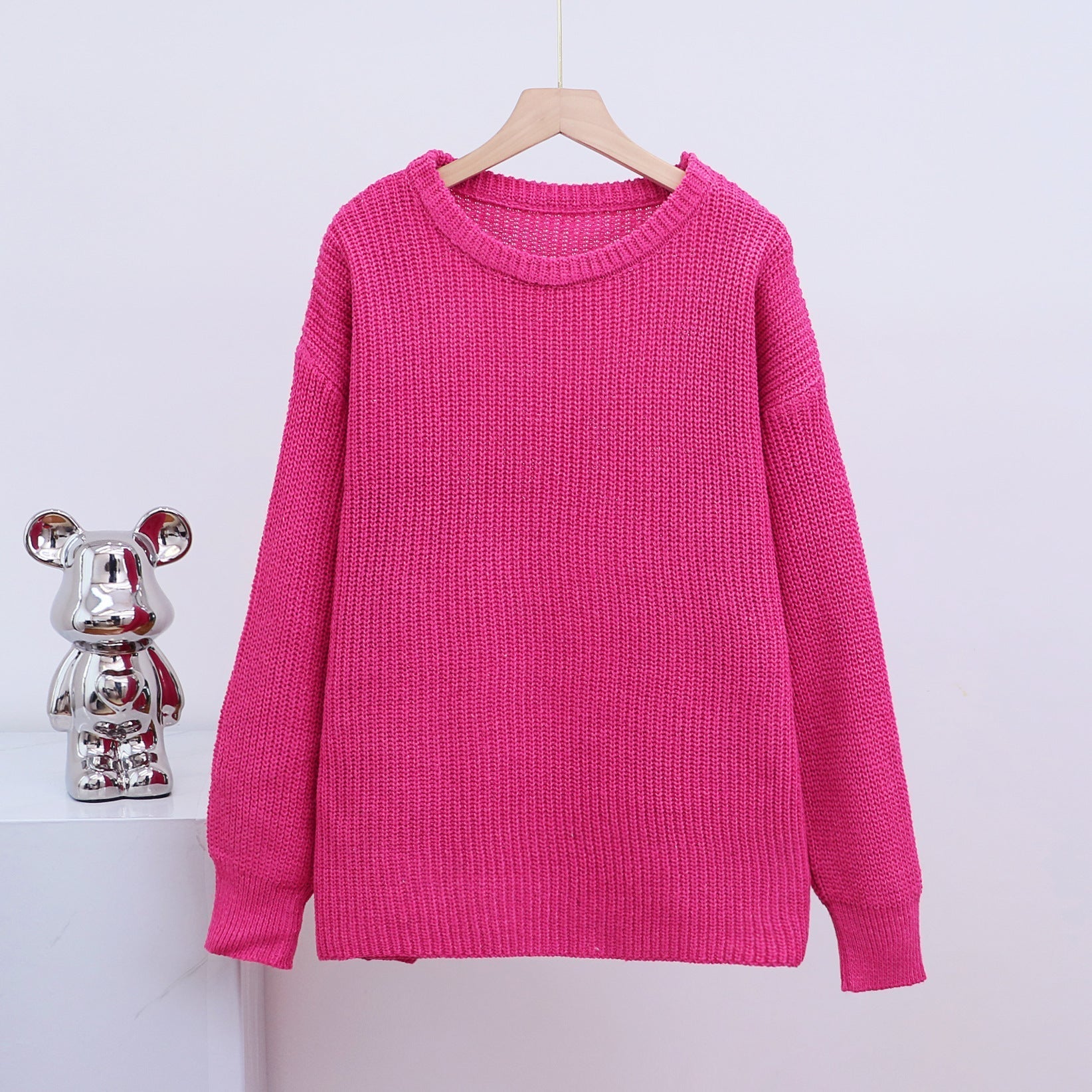 Valenzora – Fashionable solid-color knit sweater with round neck