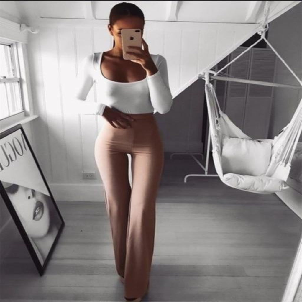 Valenzora | Simple High Waist Flared Slim Long Loose Trousers