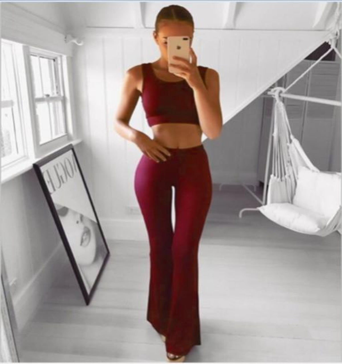 Valenzora | Simple High Waist Flared Slim Long Loose Trousers