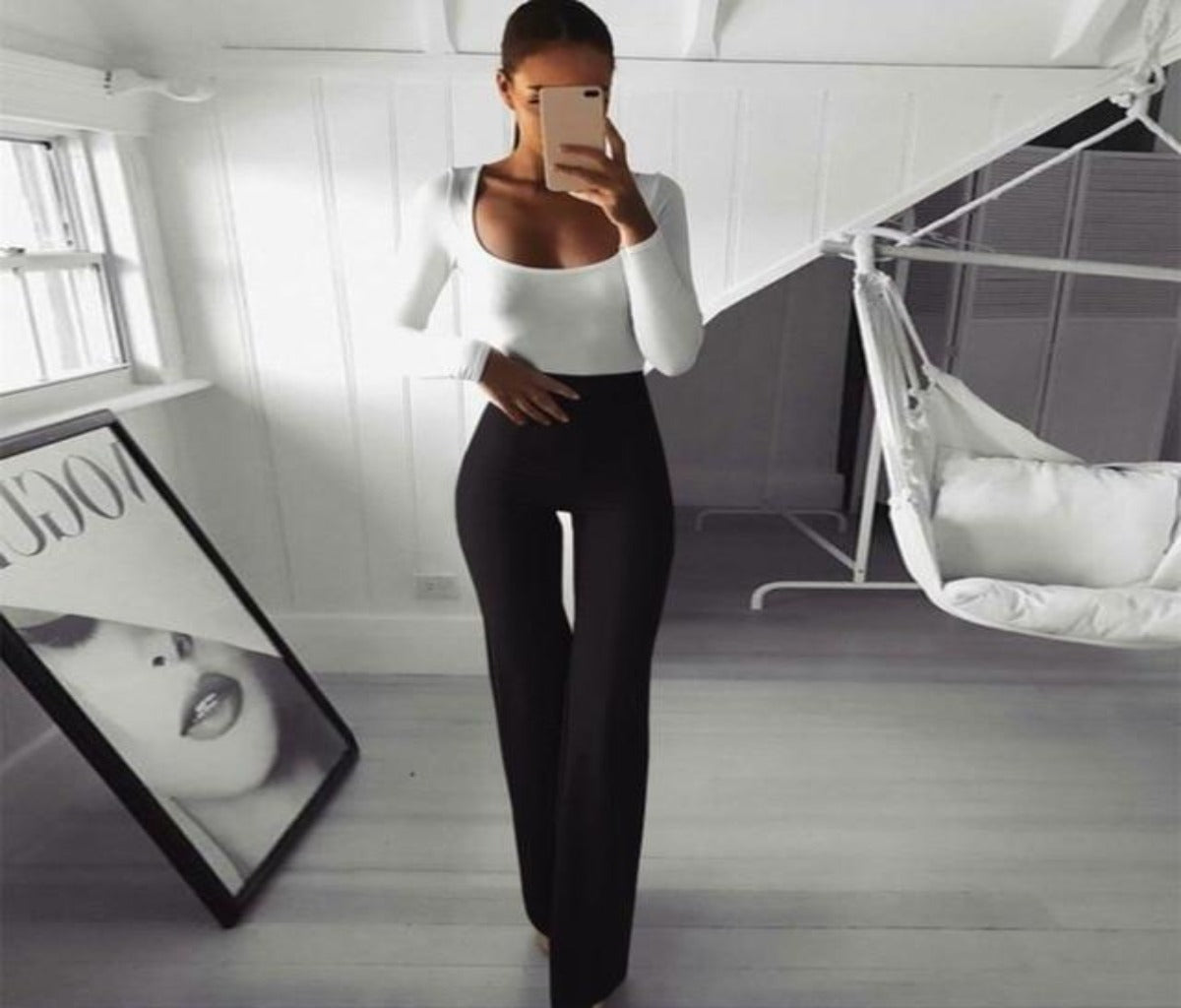 Valenzora | Simple High Waist Flared Slim Long Loose Trousers