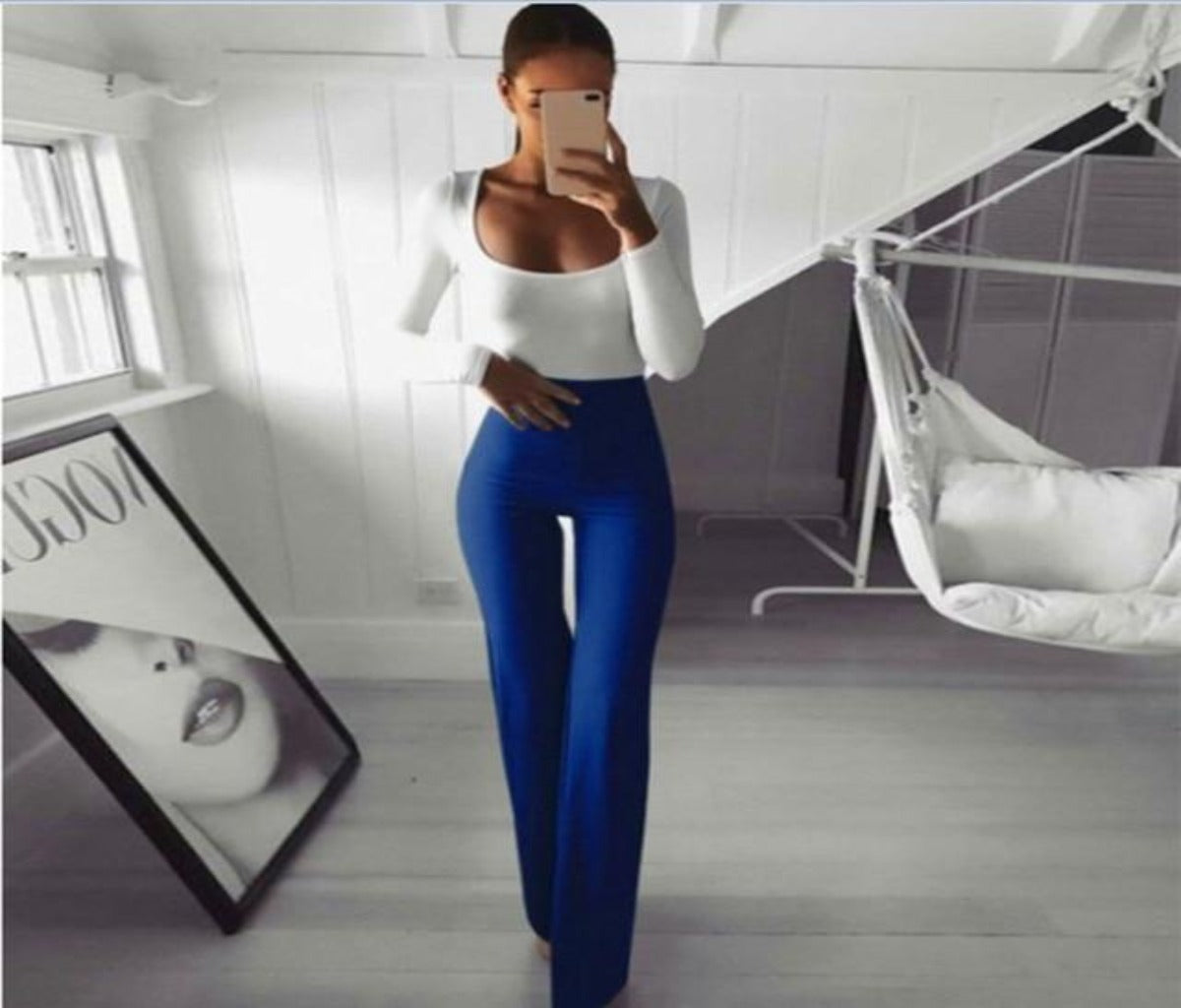 Valenzora | Simple High Waist Flared Slim Long Loose Trousers