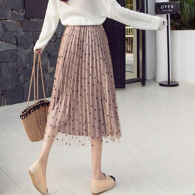 Pleated midi-length skirt