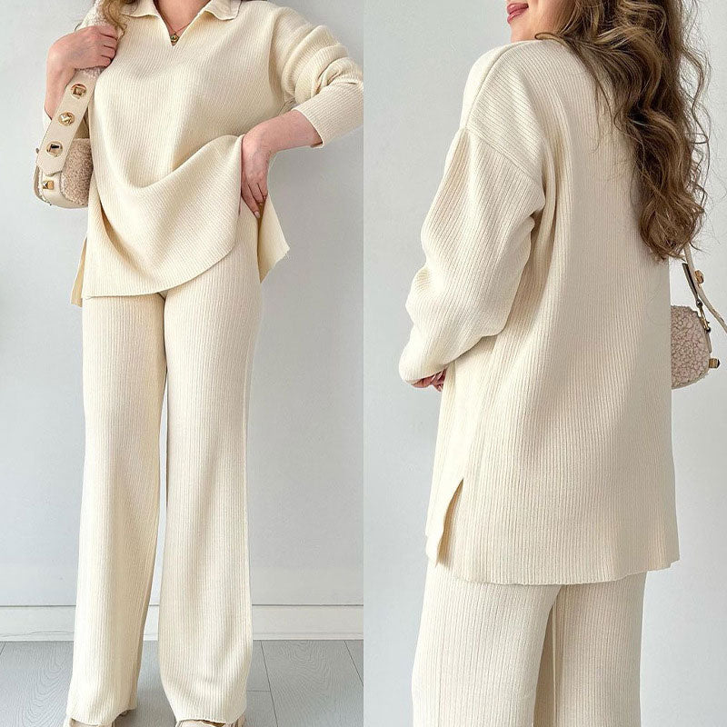 Valenzora | Comfortable knitted two-piece set with V-neck