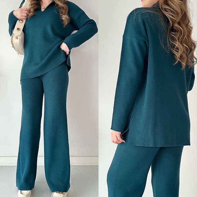 Valenzora | Comfortable knitted two-piece set with V-neck