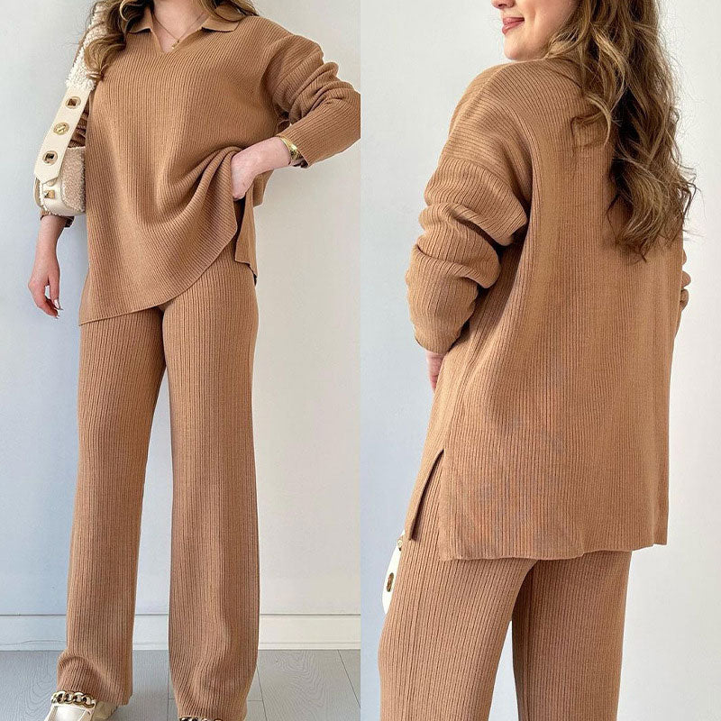 Valenzora | Comfortable knitted two-piece set with V-neck