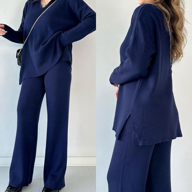 Valenzora | Comfortable knitted two-piece set with V-neck