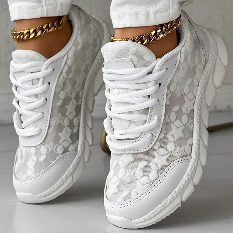 Valenzora | White women's sneakers - white embroidered shoes