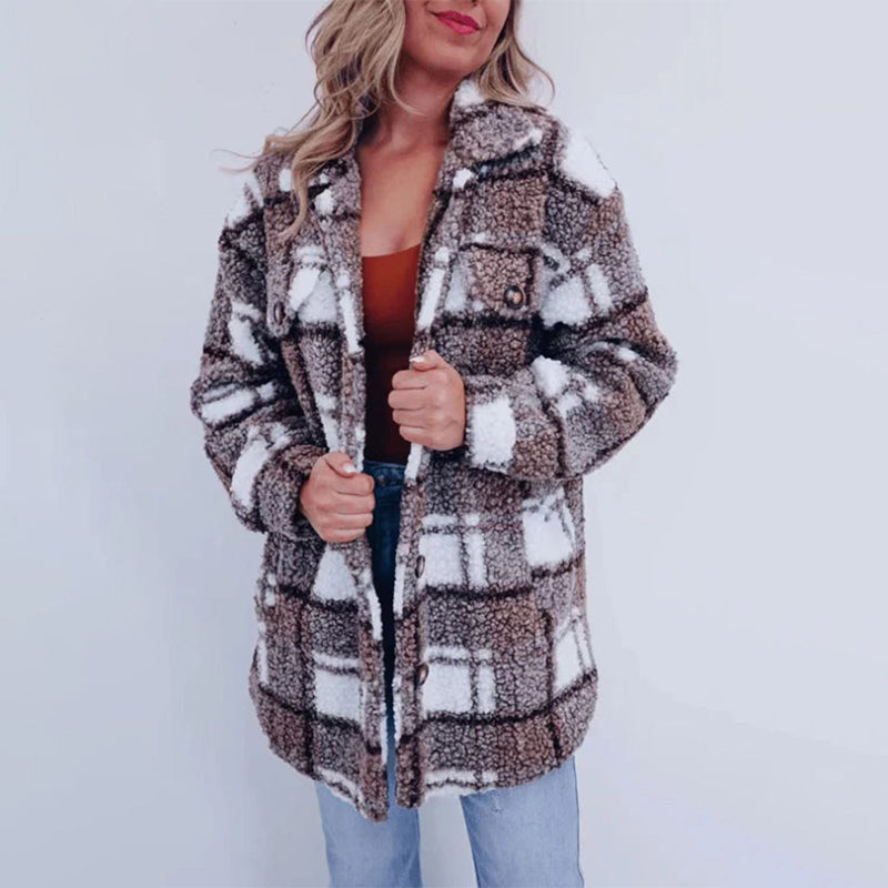 Valenzora | Checkered teddy jacket for women