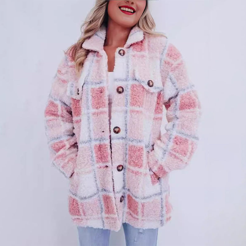 Valenzora | Checkered teddy jacket for women