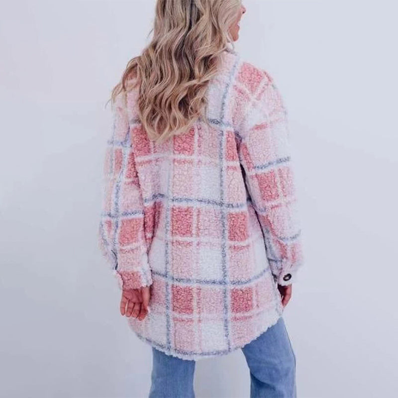 Valenzora | Checkered teddy jacket for women