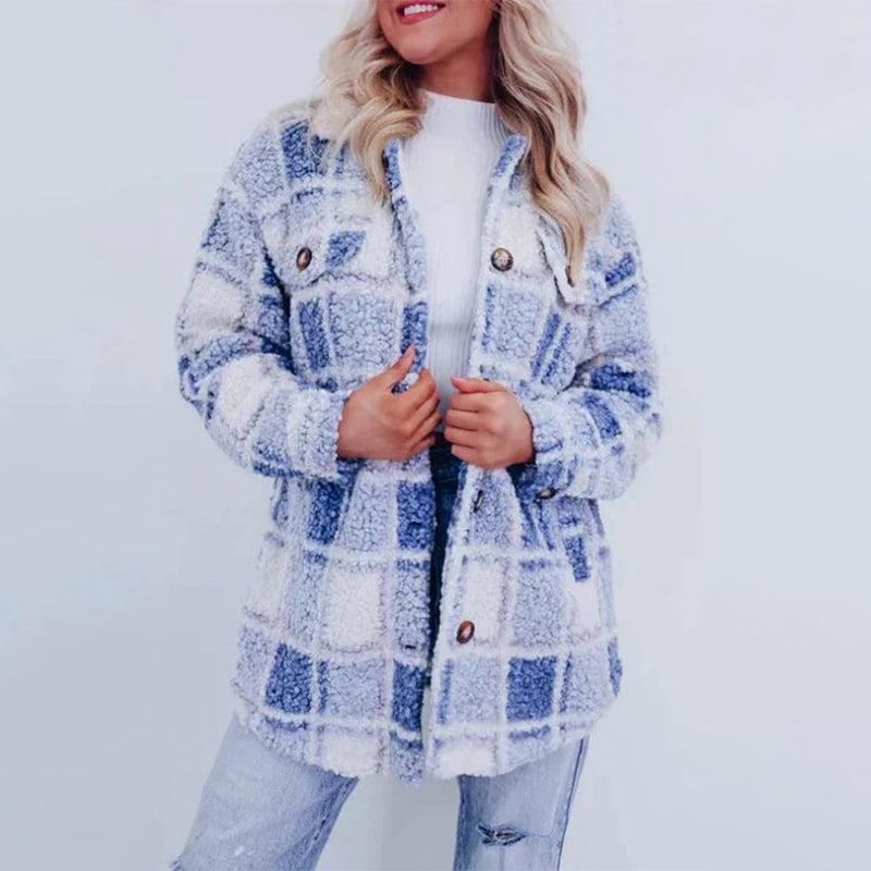 Valenzora | Checkered teddy jacket for women