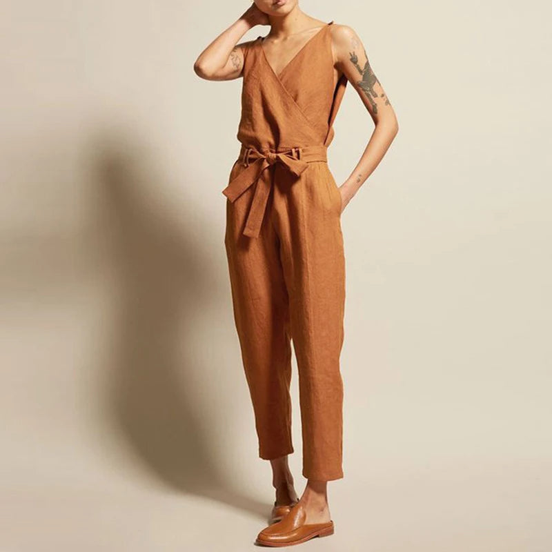 Valenzora | Cotton-linen tank top jumpsuit