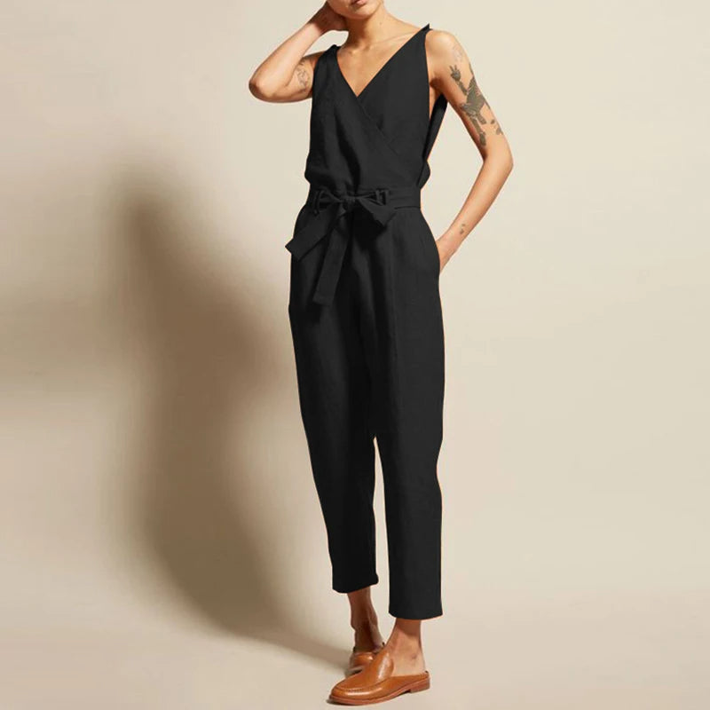 Valenzora | Cotton-linen tank top jumpsuit