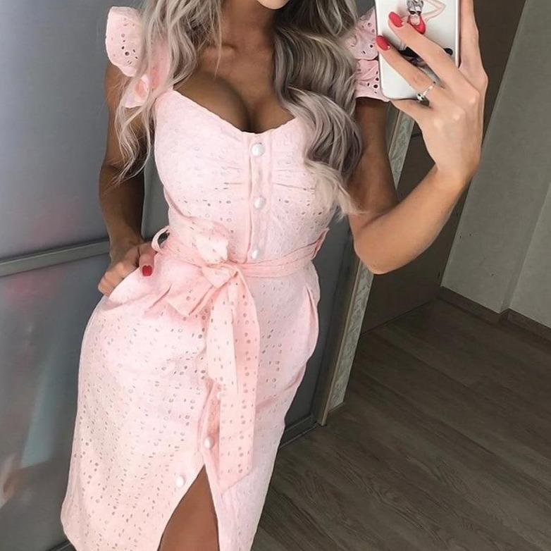 Midi dress with openwork pattern