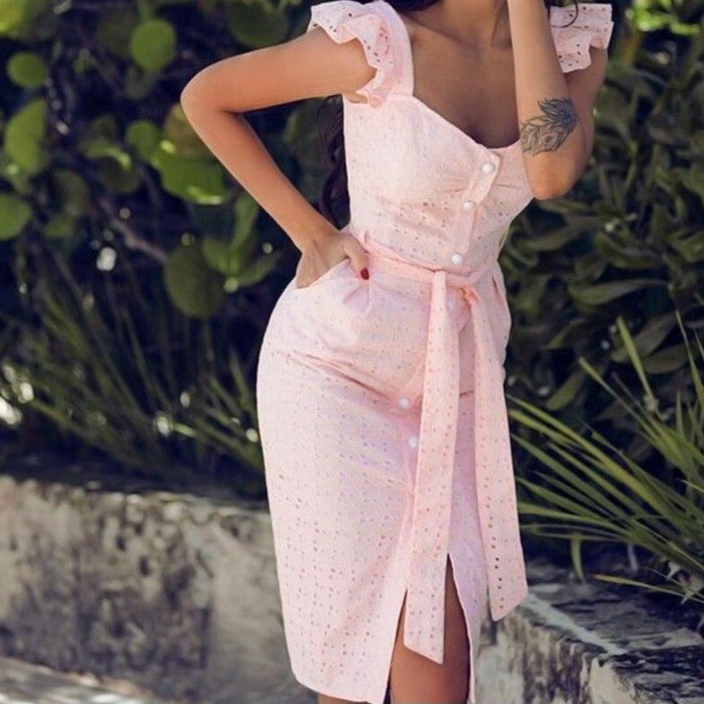 Midi dress with openwork pattern