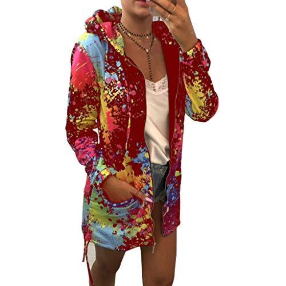 Valenzora | Dünne, mehrfarbige Kapuzenjacke mit Reißverschluss und Taschen, Long-Jacke