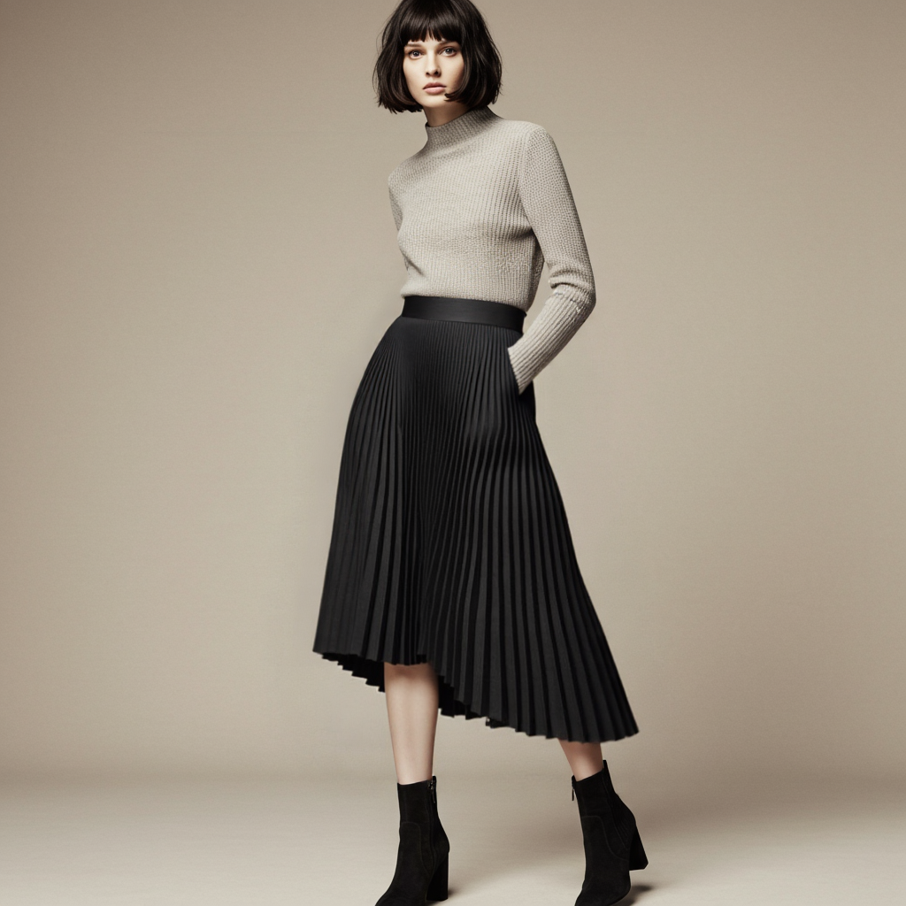Valenzora Designer Damen Eleganter schicker plissierter Rock mit hoher Taille Luxusmode