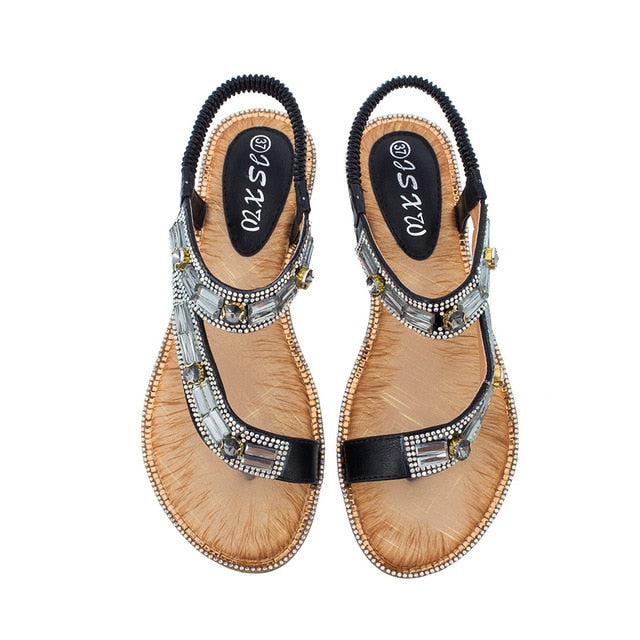 Valenzora | Cross Border Rhinestone T-Strap Flat Sandal
