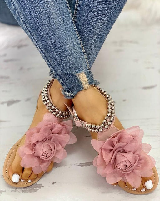 Valenzora | Comfortable floral beaded strap flat sandal