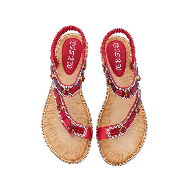 Valenzora | Cross Border Rhinestone T-Strap Flat Sandal