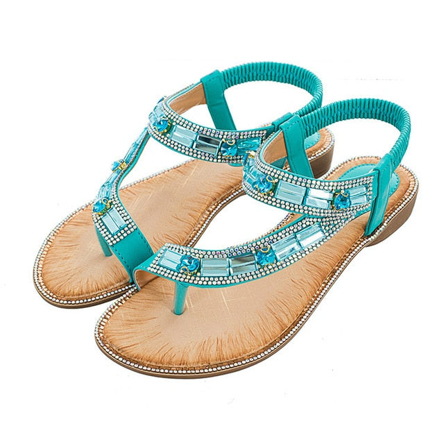 Valenzora | Cross Border Rhinestone T-Strap Flat Sandal