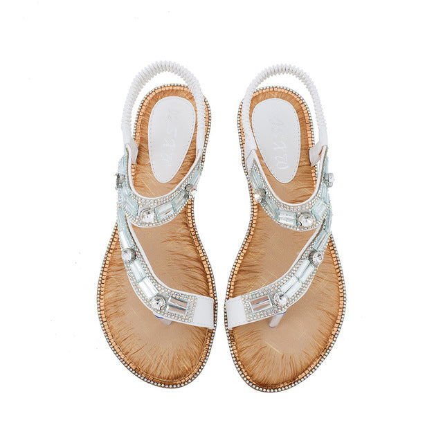 Valenzora | Cross Border Rhinestone T-Strap Flat Sandal