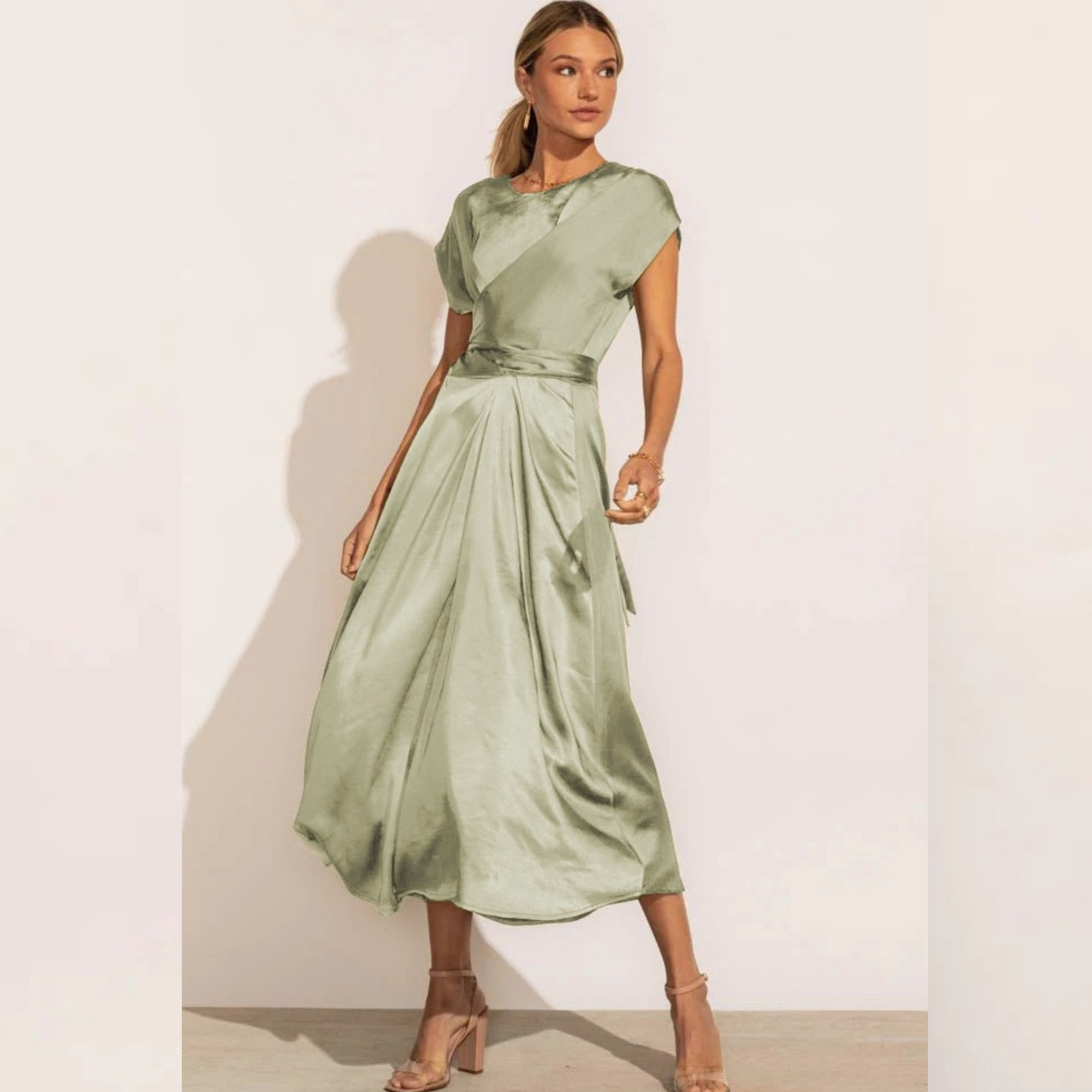Valenzora | Elegant satin wrap midi dress for women