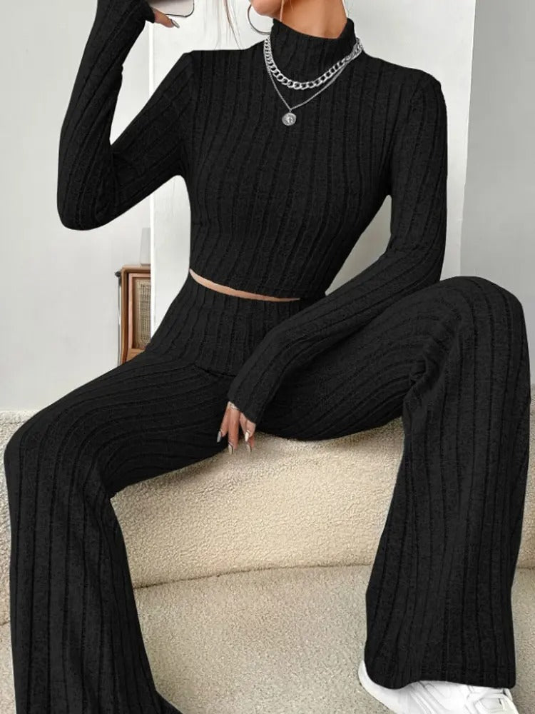Valenzora | Stilvolles Winter Chic Schwarzes Zweiteiliges Strickset für Damen