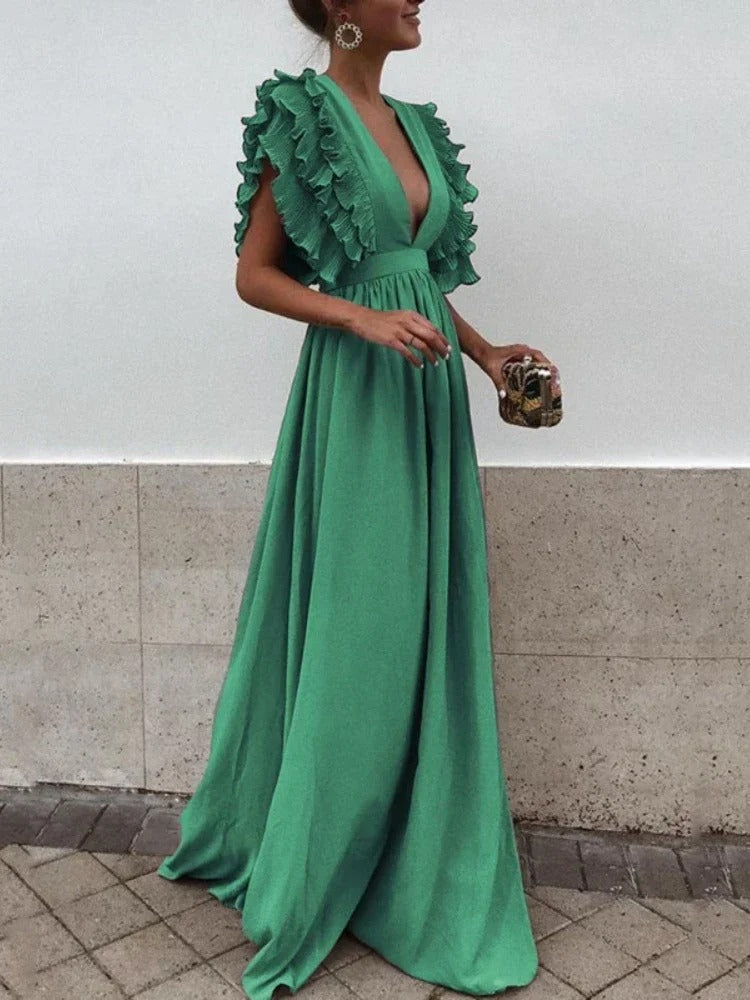 Valenzora | Elegantes Kleid mit V-Ausschnitt und Rüschensaum