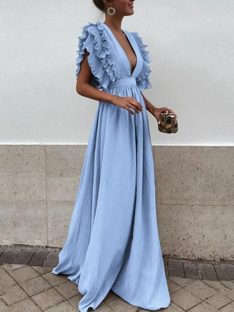 Valenzora | Elegantes Kleid mit V-Ausschnitt und Rüschensaum