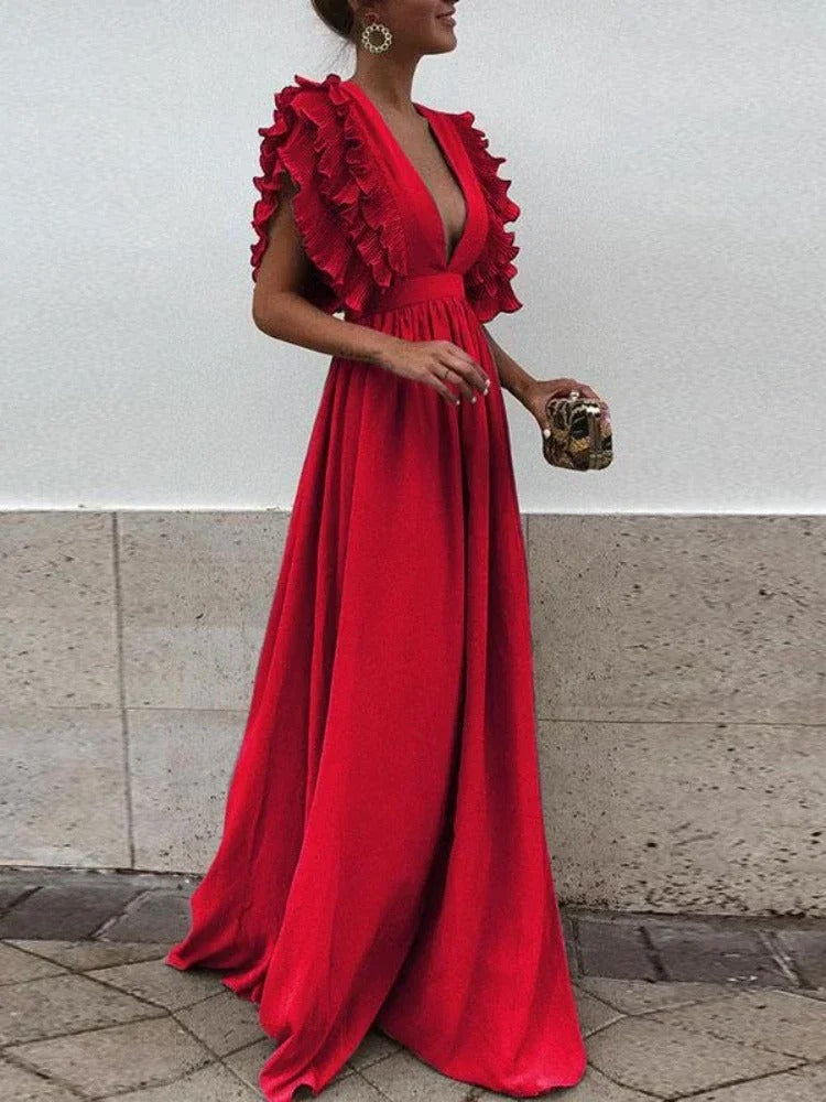 Valenzora | Elegantes Kleid mit V-Ausschnitt und Rüschensaum