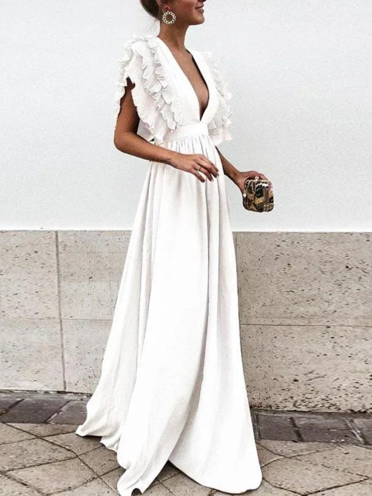 Valenzora | Elegantes Kleid mit V-Ausschnitt und Rüschensaum