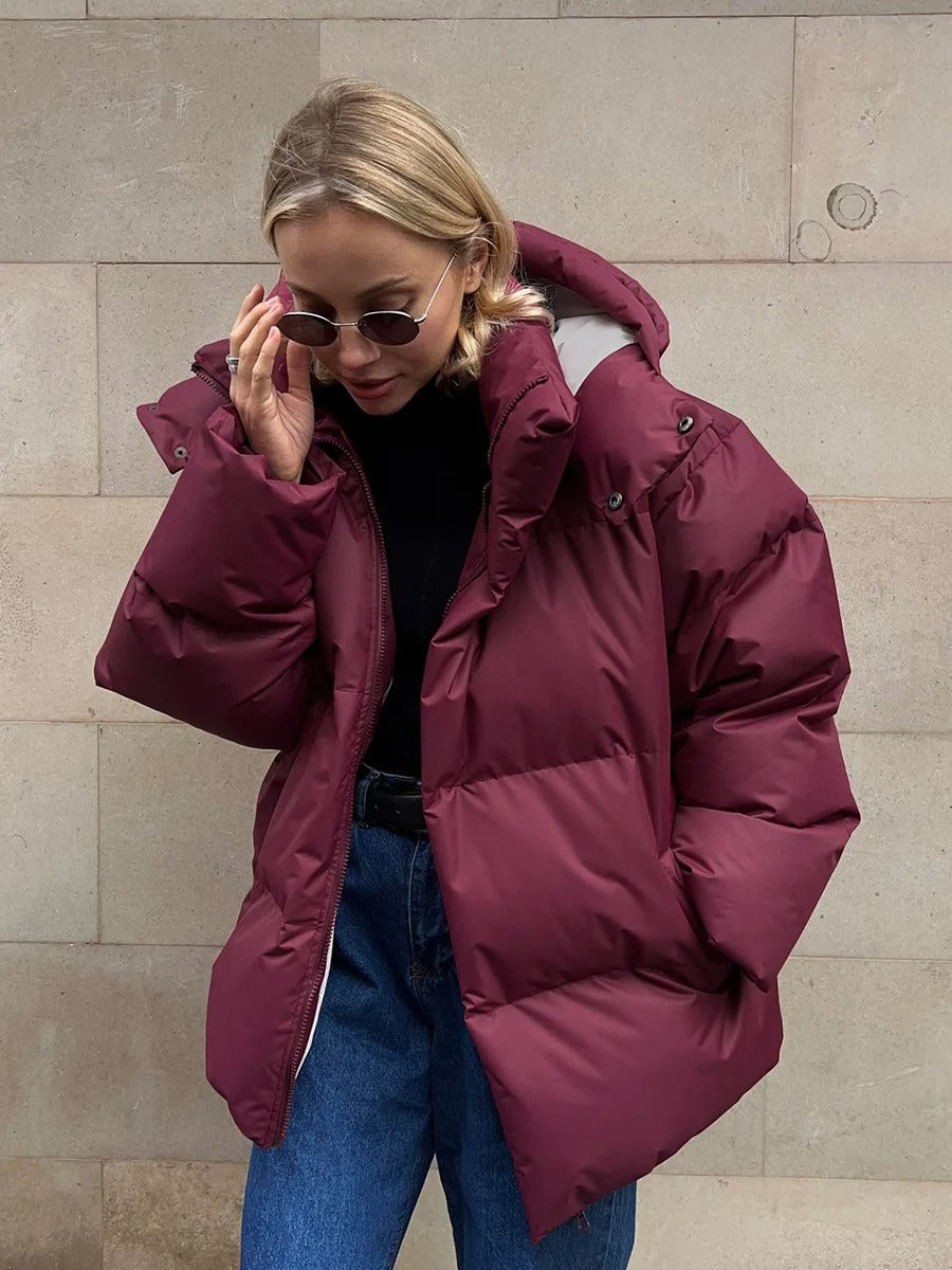 Valenzora | Trendige kurze Damenjacke mit Kapuze und wattiertem Baumwollfutter