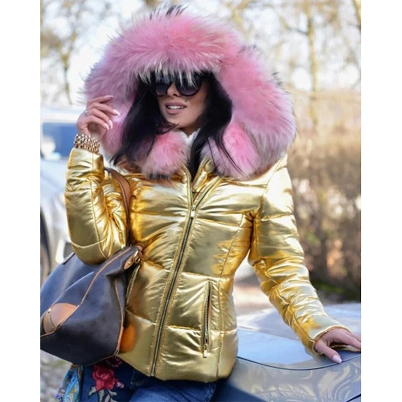 Valenzora - Paris - Stylische Jacke mit Kunstfellfutter, Kapuze und Kragen