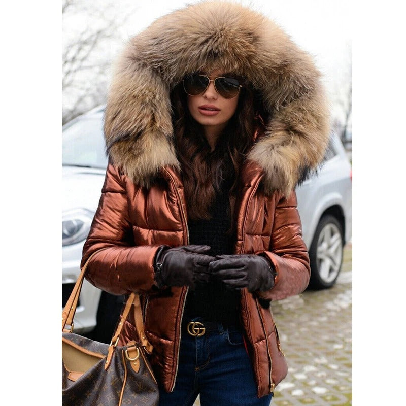 Valenzora - Paris - Stylische Jacke mit Kunstfellfutter, Kapuze und Kragen