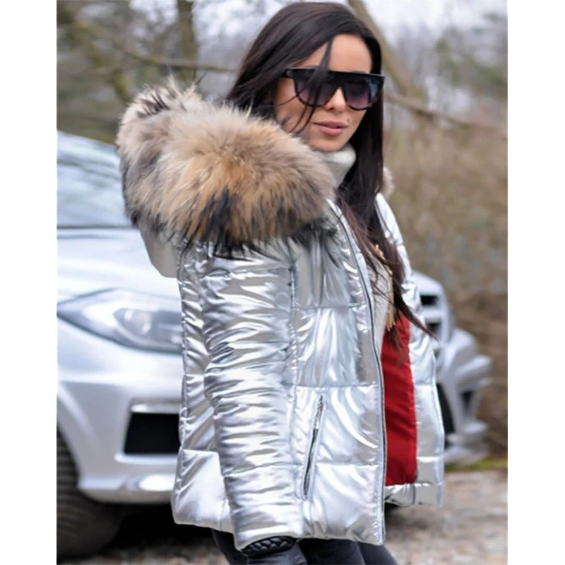 Valenzora - Paris - Stylische Jacke mit Kunstfellfutter, Kapuze und Kragen
