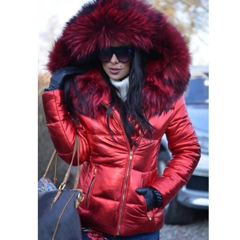Valenzora - Paris - Stylische Jacke mit Kunstfellfutter, Kapuze und Kragen