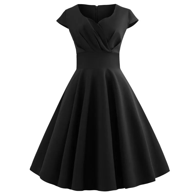 Valenzora | Vintage-Sommerkleid mit großem V-Ausschnitt, lockerer Passform und Rüschen