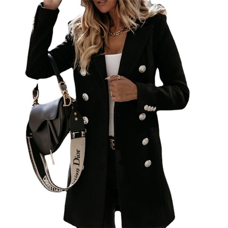 long trench coat in wool look with buttons